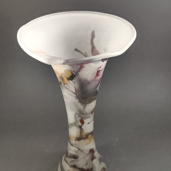 Rueven Art Glass Vase Frosted Satin Drip Matte Finish Vintage Lily Vase 10.25" - Picture 3 of 7